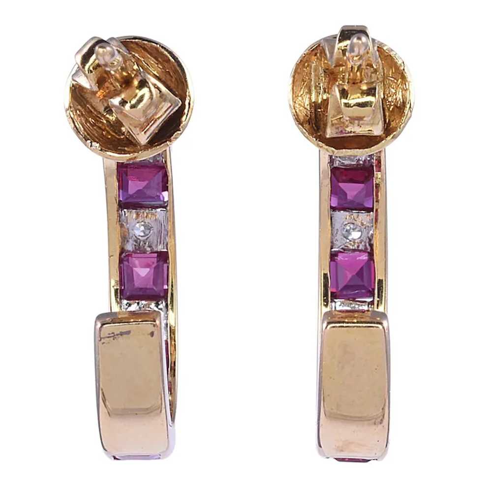 18K Diamond & Ruby Hoop Earrings - image 2