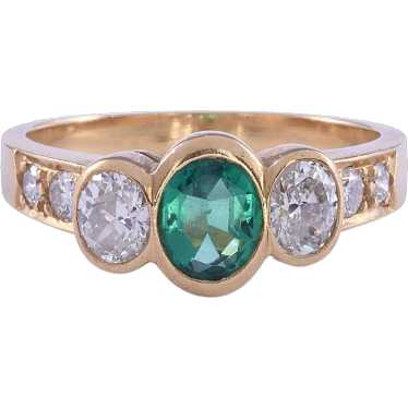 Oval Emerald & Oval Diamond 18K Ring