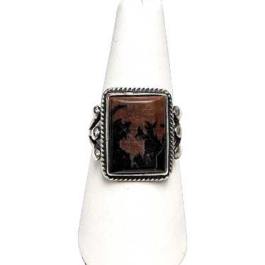 Vintage Rectangular Dendritic Agate Sterling Ring