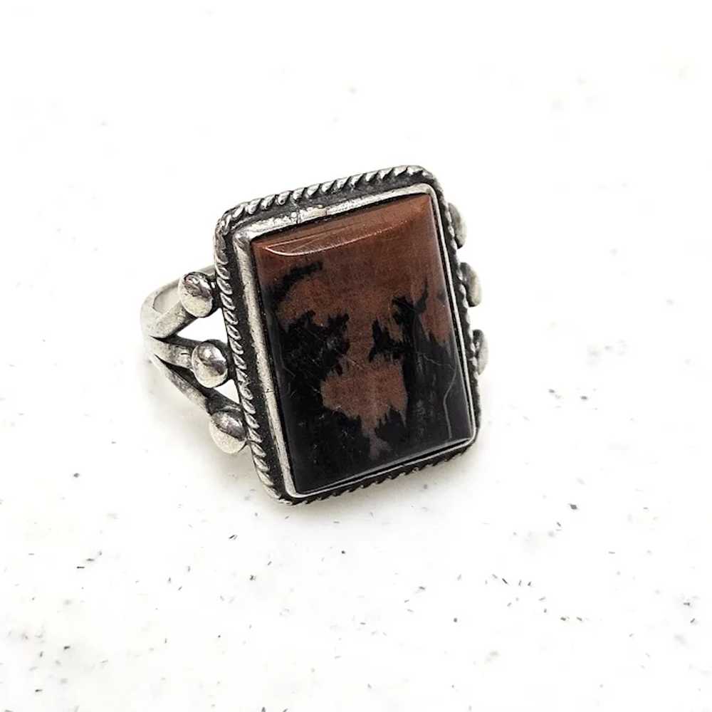 Vintage Rectangular Dendritic Agate Sterling Ring - image 2