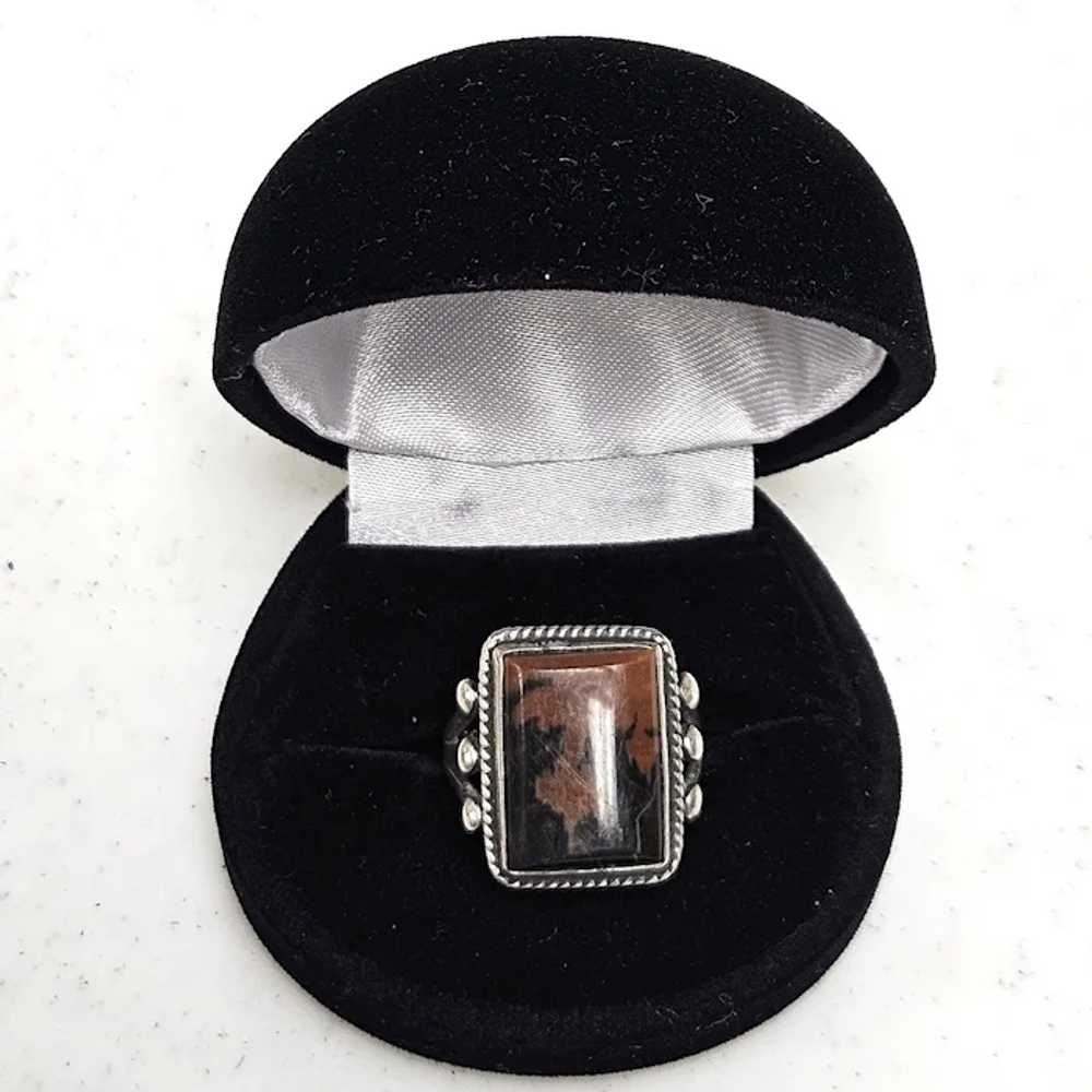 Vintage Rectangular Dendritic Agate Sterling Ring - image 3