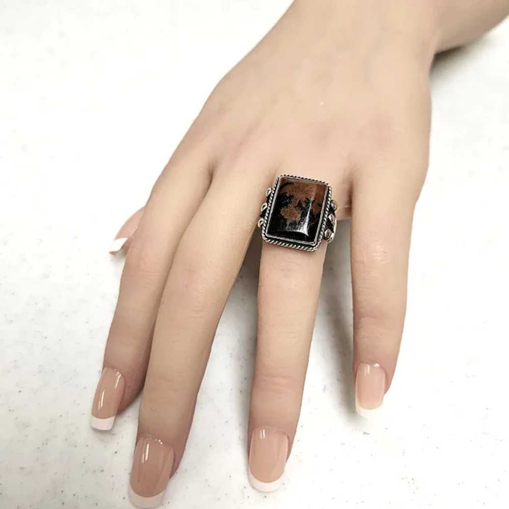 Vintage Rectangular Dendritic Agate Sterling Ring - image 4