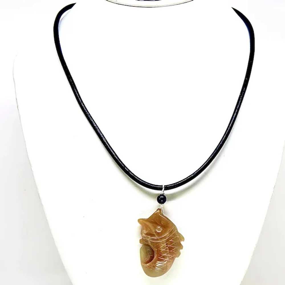 Hand Carved Golden Jade Fish Pendant Necklace - image 2