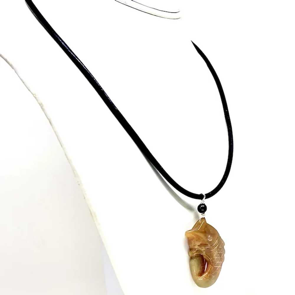 Hand Carved Golden Jade Fish Pendant Necklace - image 3