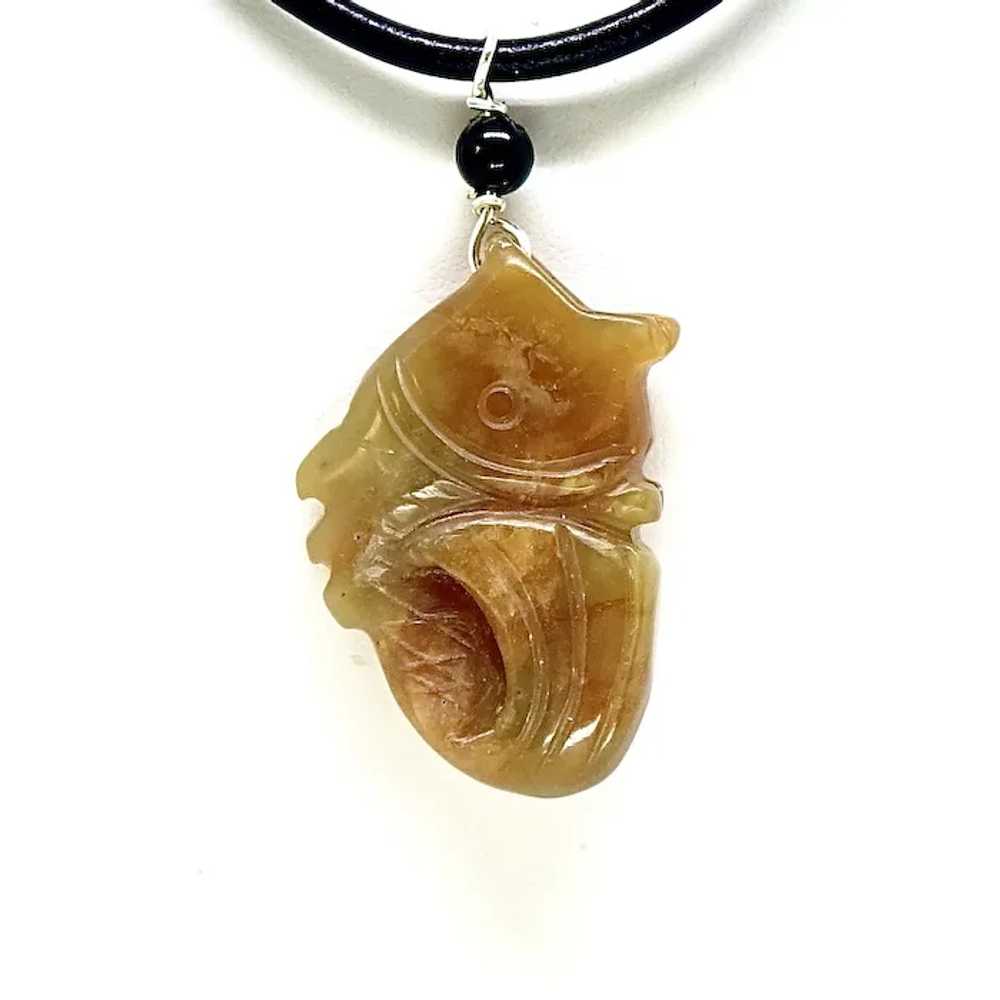 Hand Carved Golden Jade Fish Pendant Necklace - image 4