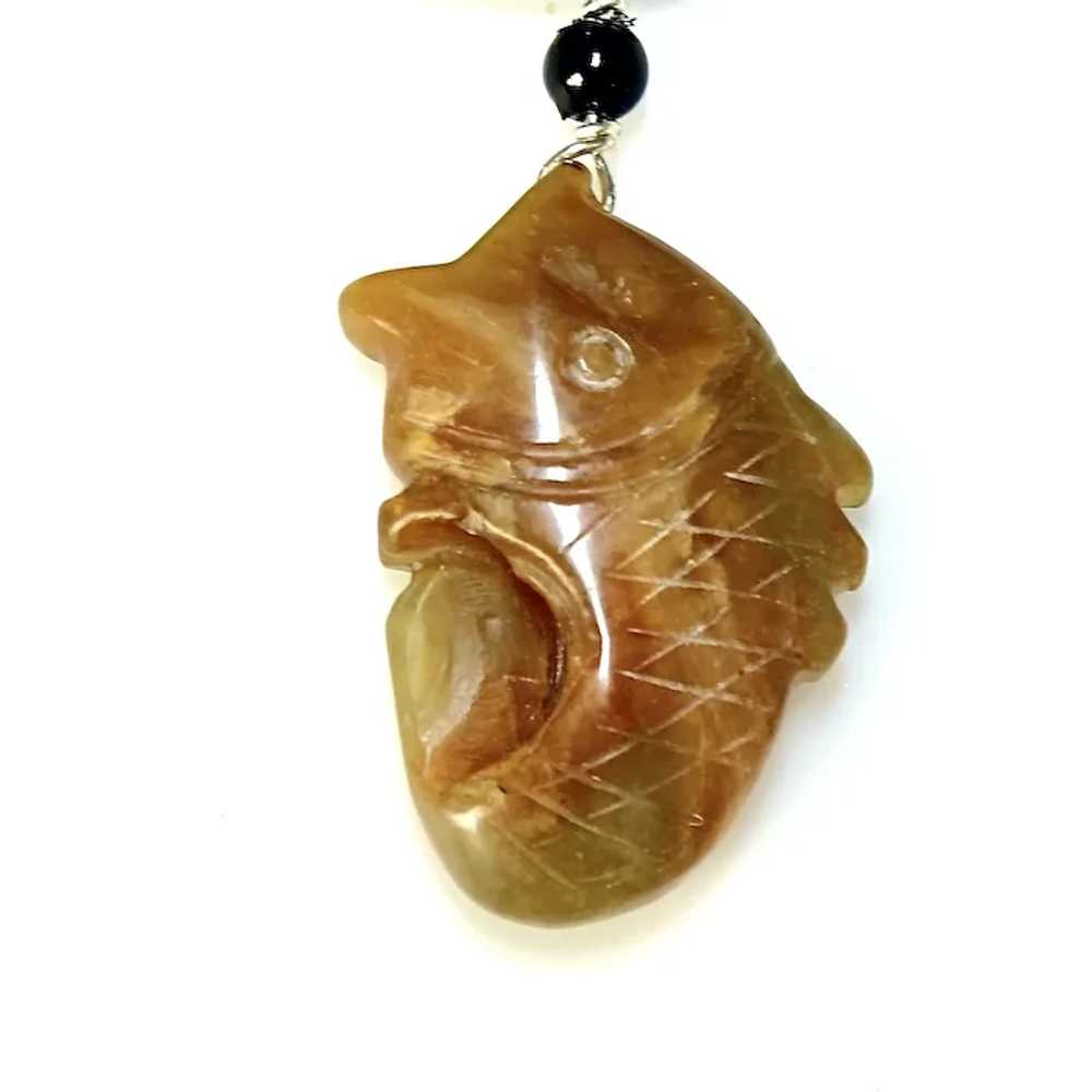 Hand Carved Golden Jade Fish Pendant Necklace - image 6