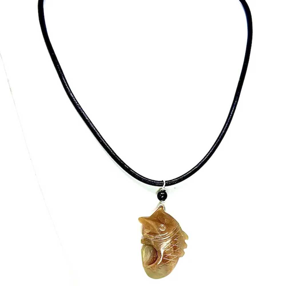 Hand Carved Golden Jade Fish Pendant Necklace - image 7