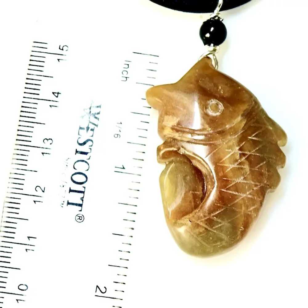 Hand Carved Golden Jade Fish Pendant Necklace - image 8