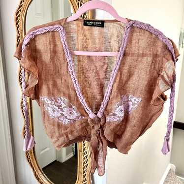 Vanita Rosa Paris St Barth Brown Purple Linen Top - image 1