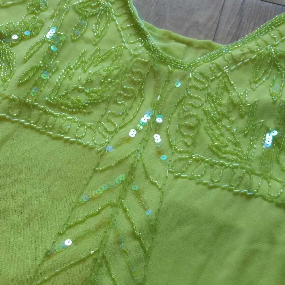 Y2K Green Sheer Beaded Sequin Mesh Fairy Top - image 3