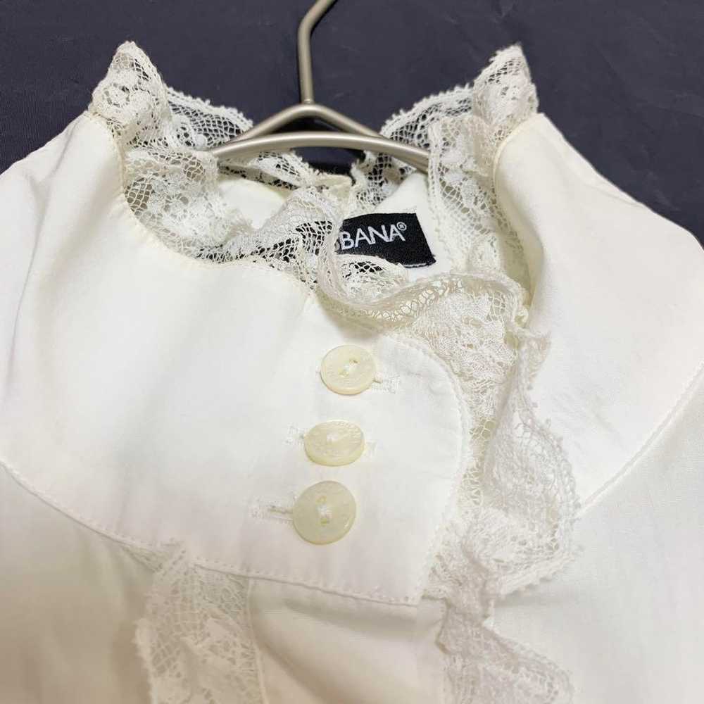 Dolce and Gabbana Lace Ruffle Shirt Blouse White … - image 5