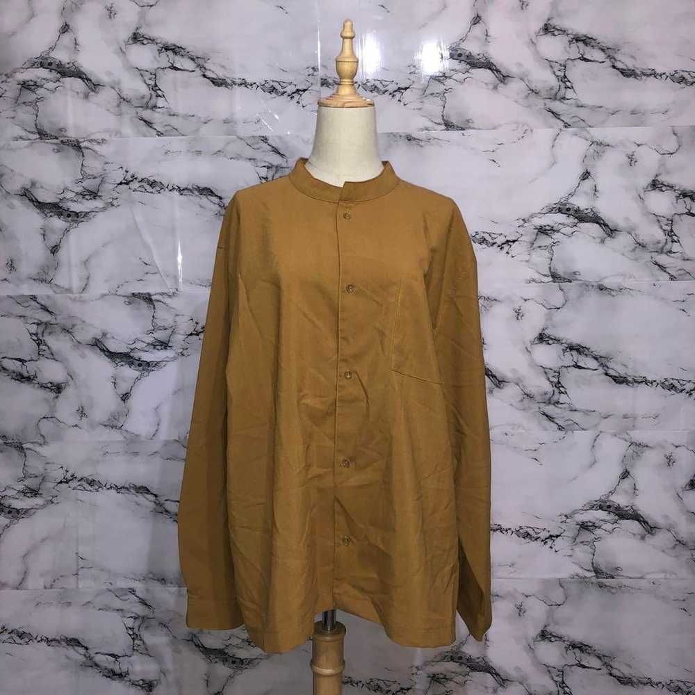 No collar long sleeve shirt [3L] Camel color, no … - image 1