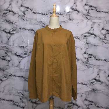 No collar long sleeve shirt [3L] Camel color, no … - image 1