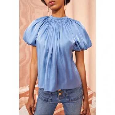 Ulla Johnson Puff-Sleeve Blue Satin Flo Top