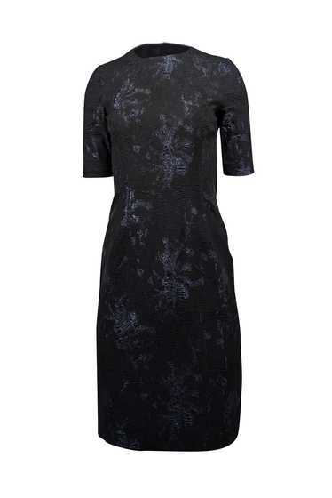 Teri Jon - Black & Metallic Navy Floral Brocade Dr