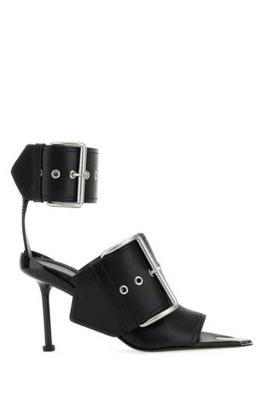 Black Leather Slash Sandals