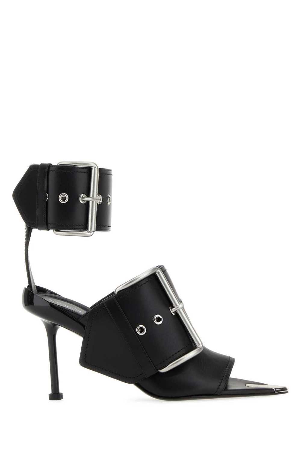 Black Leather Slash Sandals - image 1