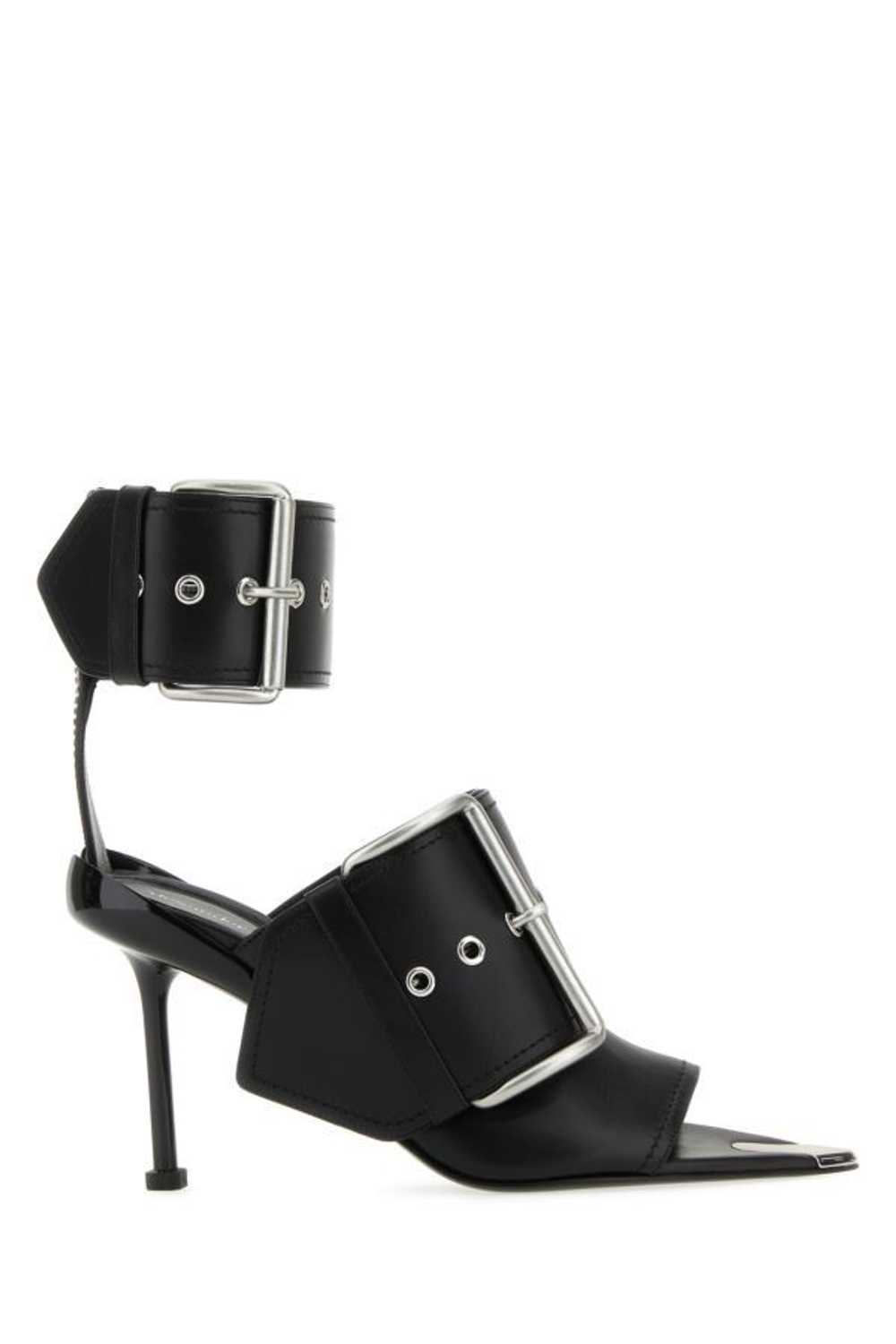 Black Leather Slash Sandals - image 3