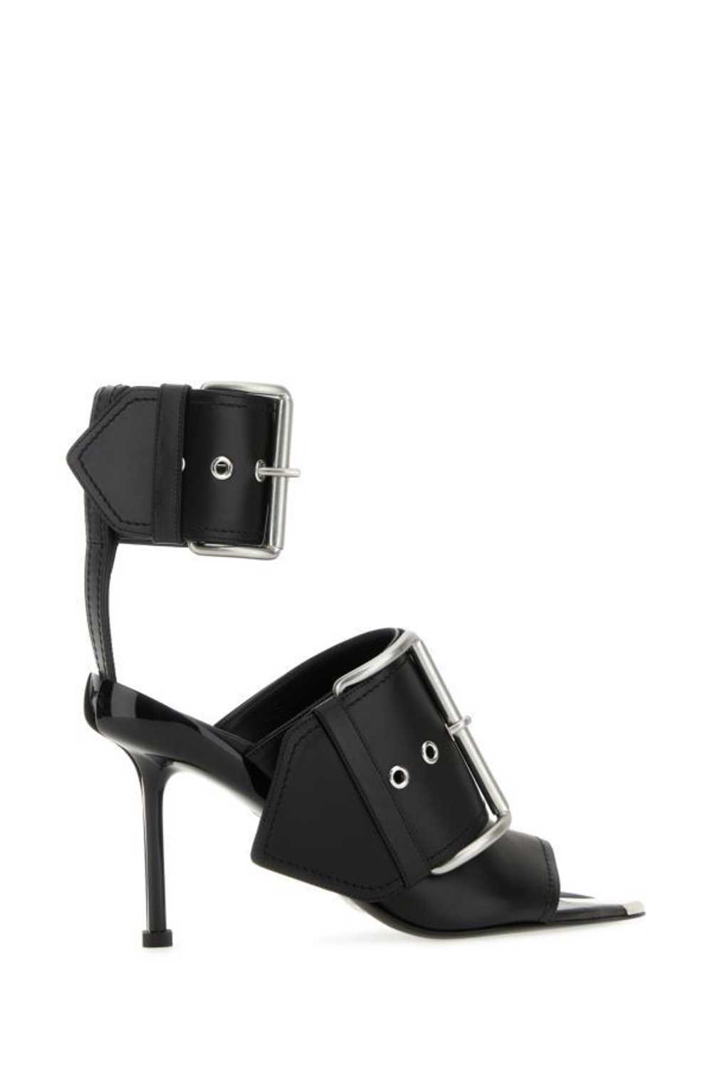 Black Leather Slash Sandals - image 5