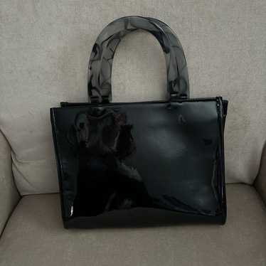 Neiman Marcus black patent handbag with tortoise … - image 1