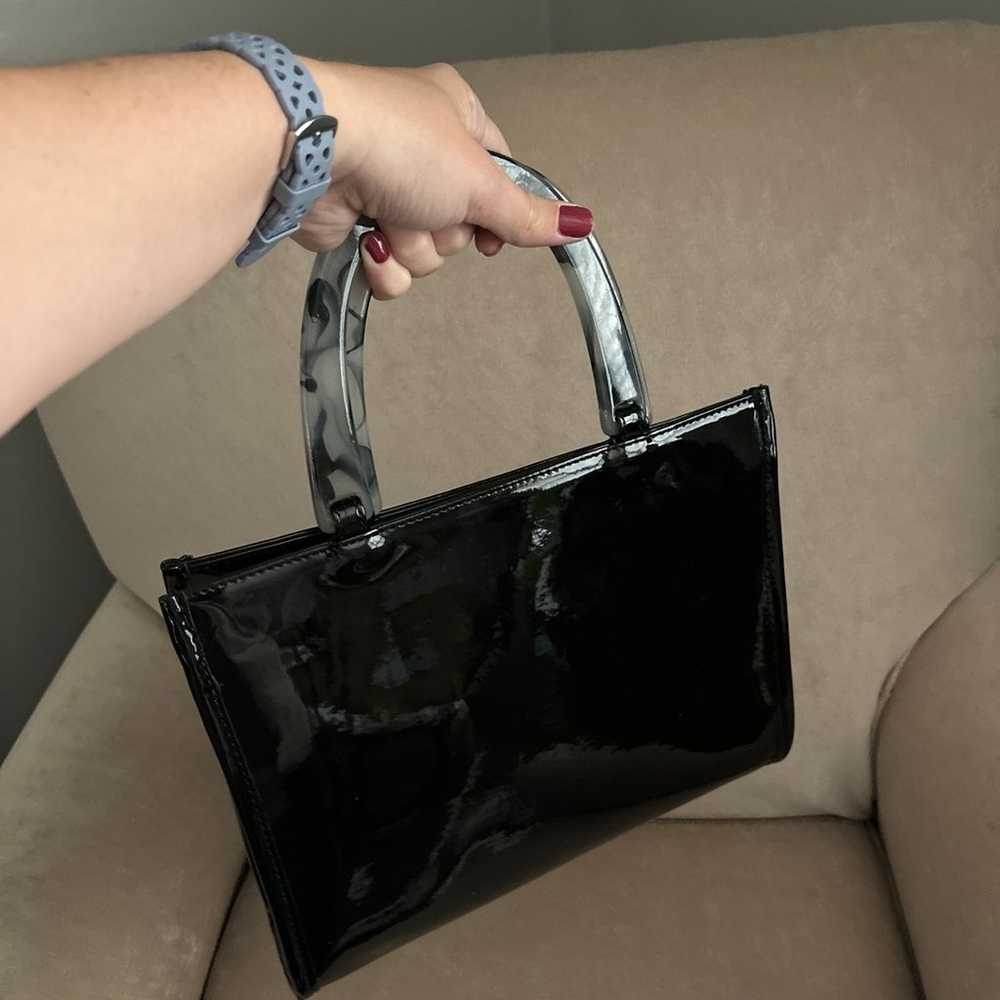 Neiman Marcus black patent handbag with tortoise … - image 2