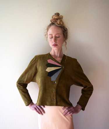 1930s 1940s vintage suede leather jacket . size sm