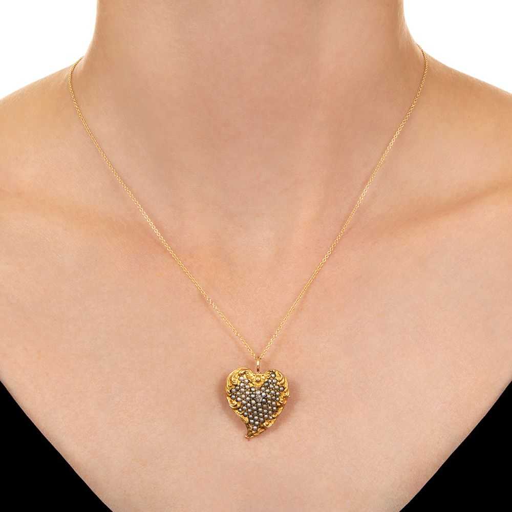 Victorian Seed Pearl and Diamond Witch's Heart Pe… - image 3