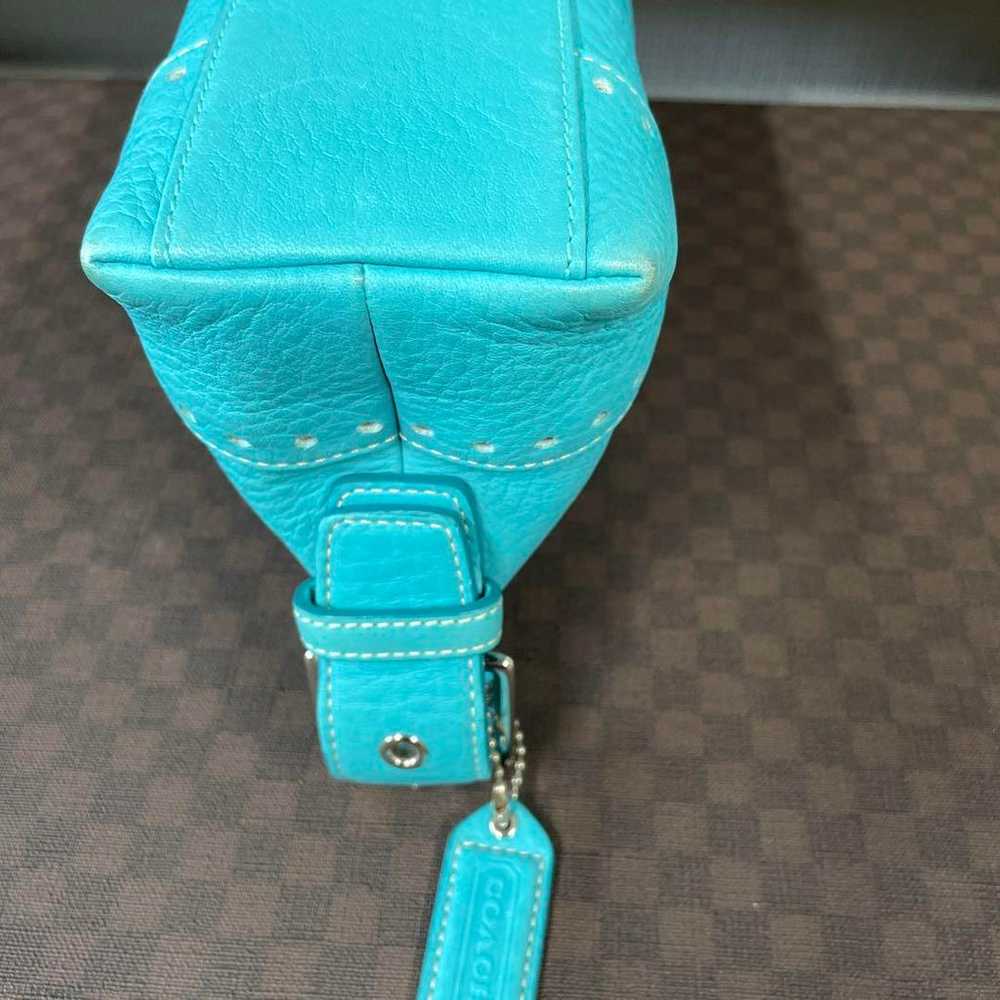 Coach handbag, leather, light blue, turquoise blue - image 11