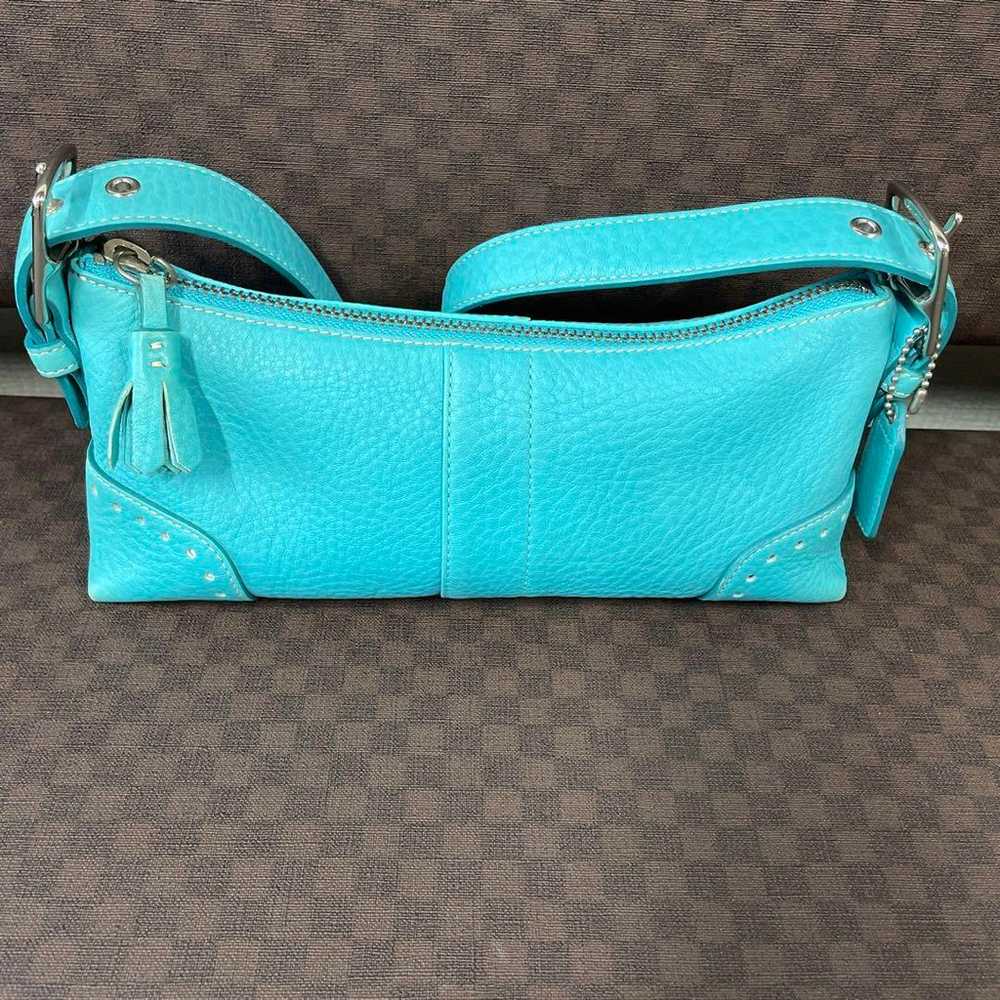 Coach handbag, leather, light blue, turquoise blue - image 12