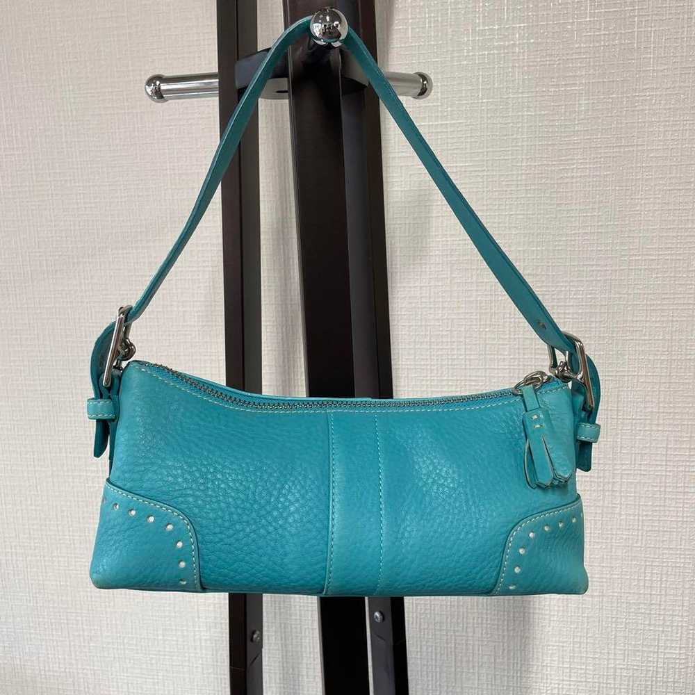 Coach handbag, leather, light blue, turquoise blue - image 1