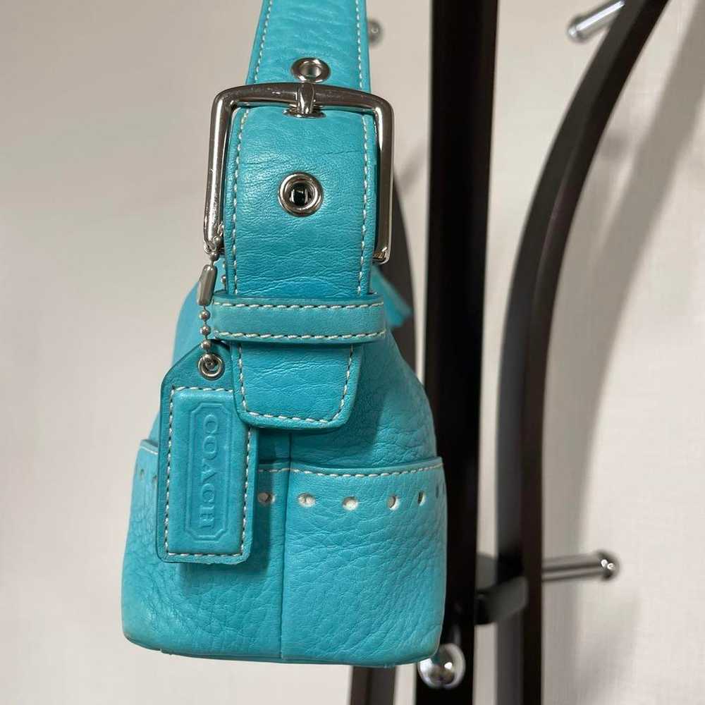 Coach handbag, leather, light blue, turquoise blue - image 2