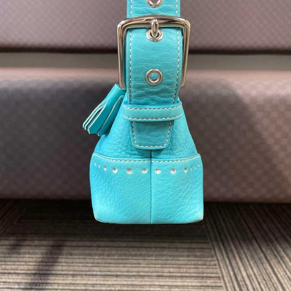 Coach handbag, leather, light blue, turquoise blue - image 3