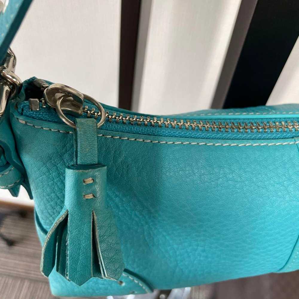 Coach handbag, leather, light blue, turquoise blue - image 4