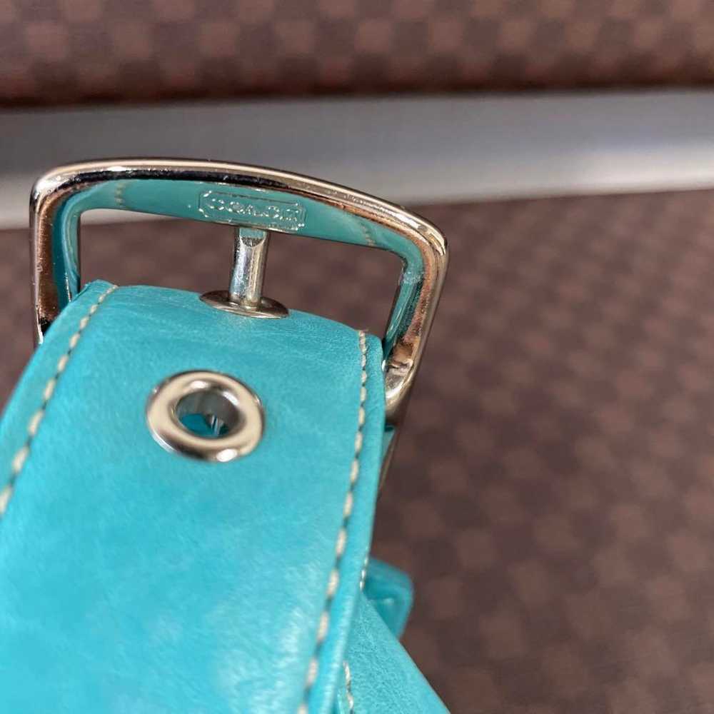 Coach handbag, leather, light blue, turquoise blue - image 8