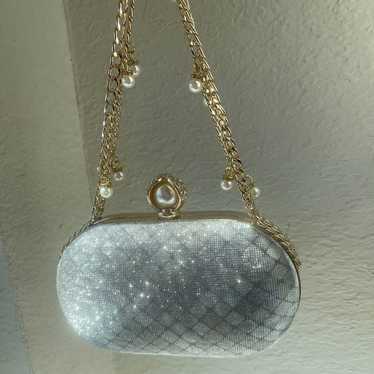 New! Silver Shimmering Glitter Evening Clutch Spar