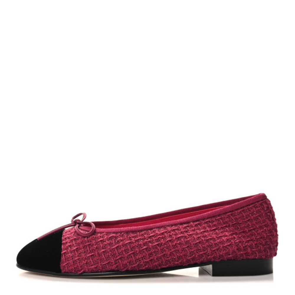 CHANEL Tweed Velvet Cap Toe Ballerina Flats 37.5 … - image 1