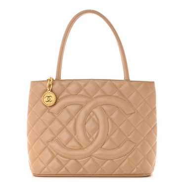 CHANEL Caviar Quilted Medallion Tote Beige