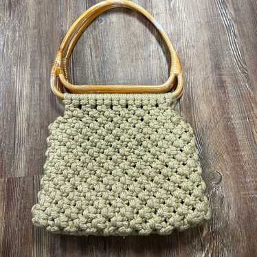 Vintage crochet bag with wooden handle - image 1