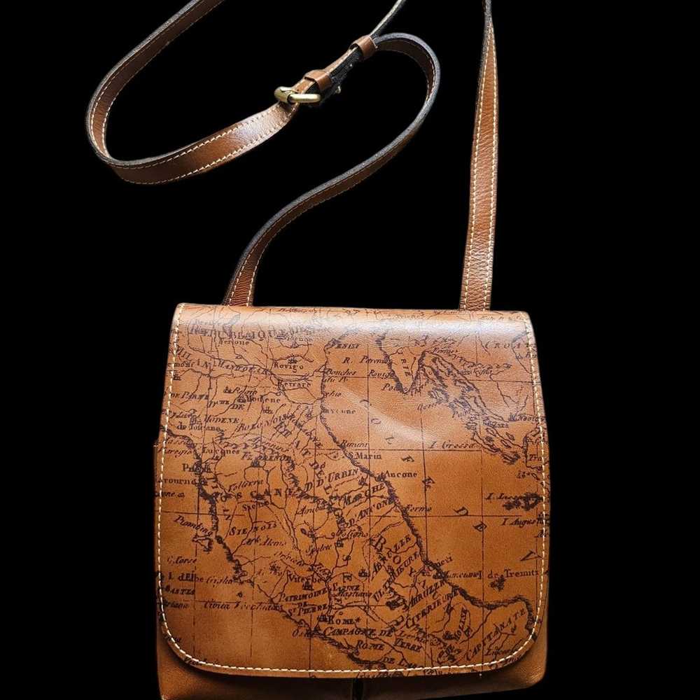 Patricia Nash brown leather map print crossbody b… - image 1