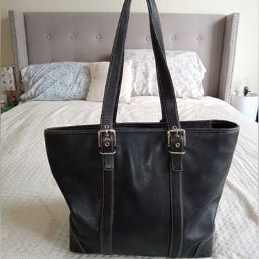 Vintage Coach black leather Hampton tote