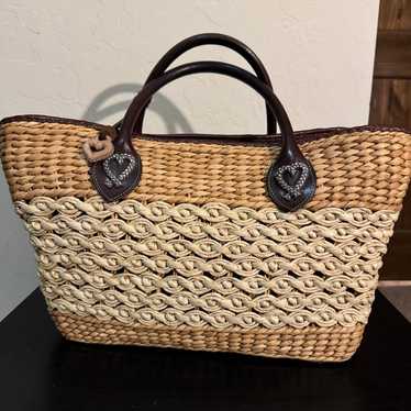 Vintage Brighton Straw Woven Tote with Leather Ha… - image 1