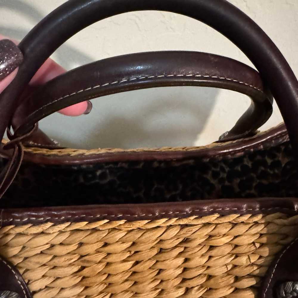 Vintage Brighton Straw Woven Tote with Leather Ha… - image 3