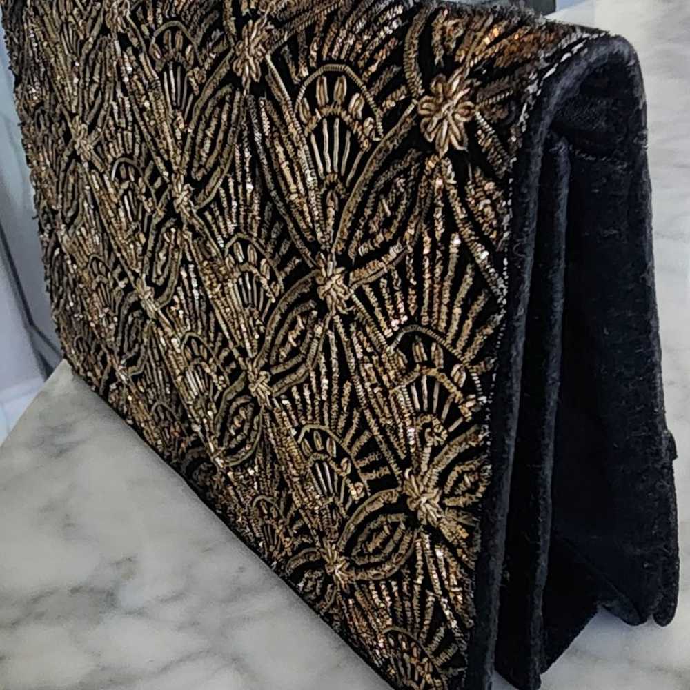 Vintage Black Velvet Gold Embroidered Metallic De… - image 2