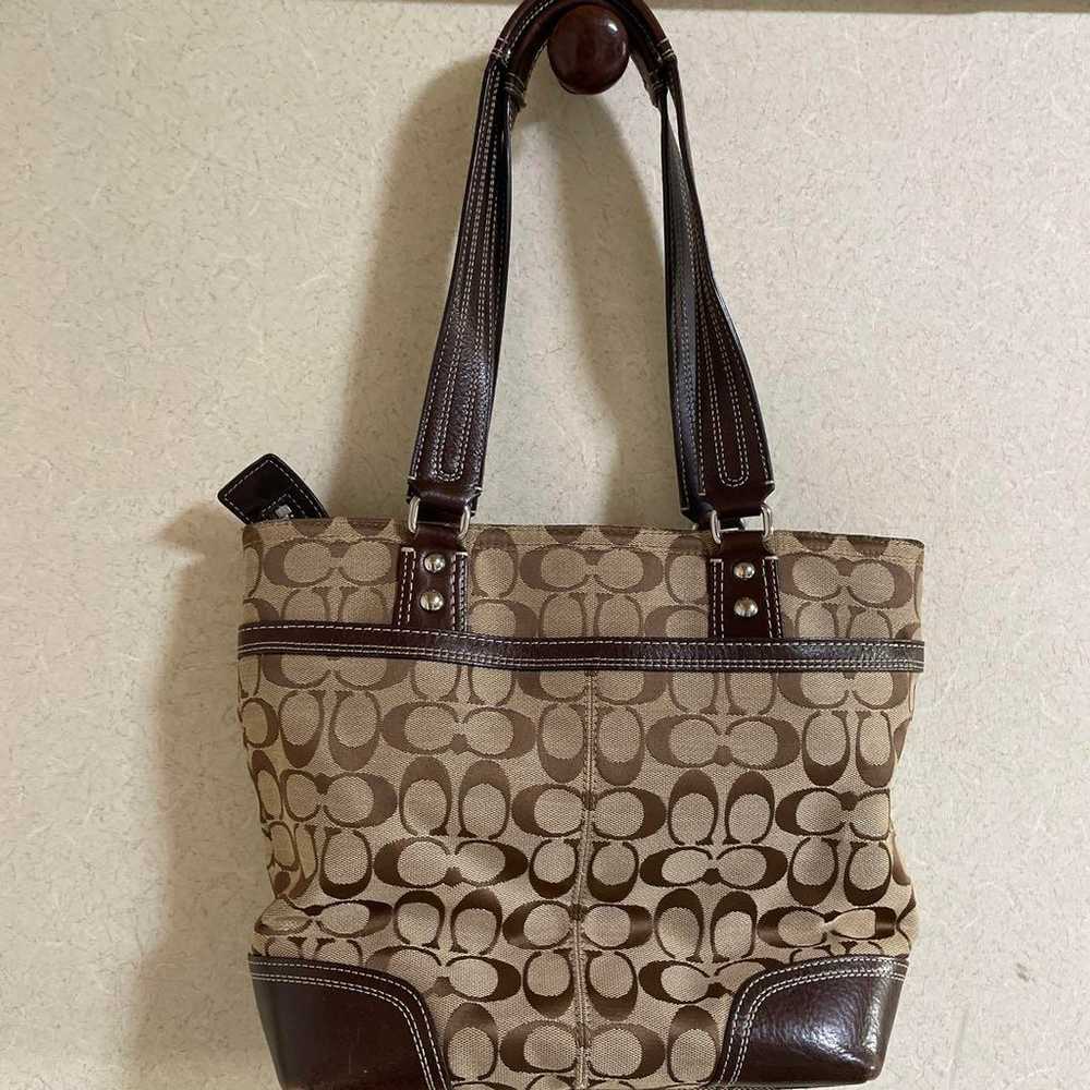 COACH Signature Beige Brown Handbag - image 2