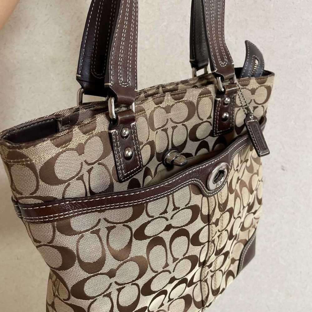 COACH Signature Beige Brown Handbag - image 3