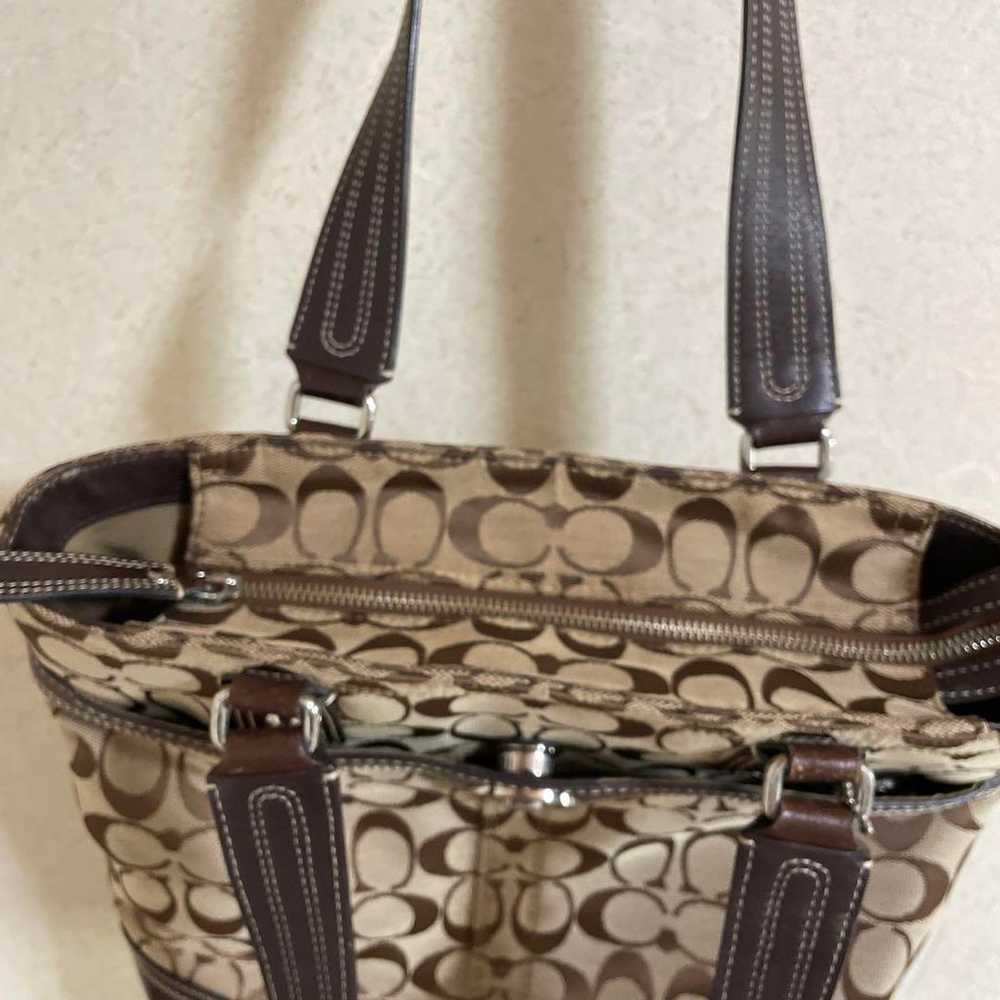 COACH Signature Beige Brown Handbag - image 4