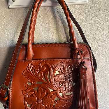 NEW-wot Patricia Nash Tooled Leather Satchel Burn… - image 1