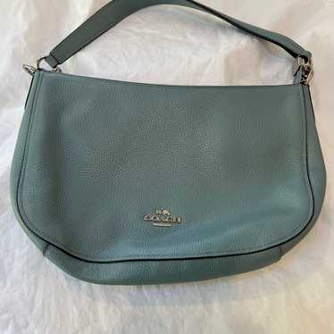 NWOT COACH Pebbled Leather Blue/Grey Shoulder Bag - image 1