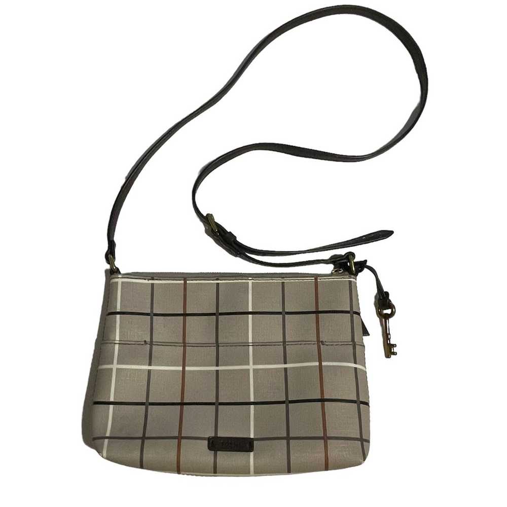 Fossil Gray Plaid Fiona Crossbody Bag Womens Key … - image 1