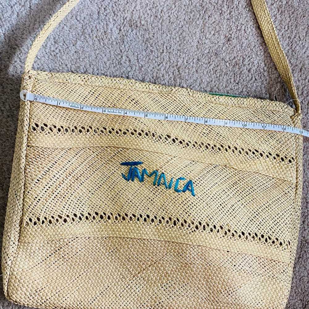 Vintage Jamaica Raffia Floral Embroidery Straw Ba… - image 2